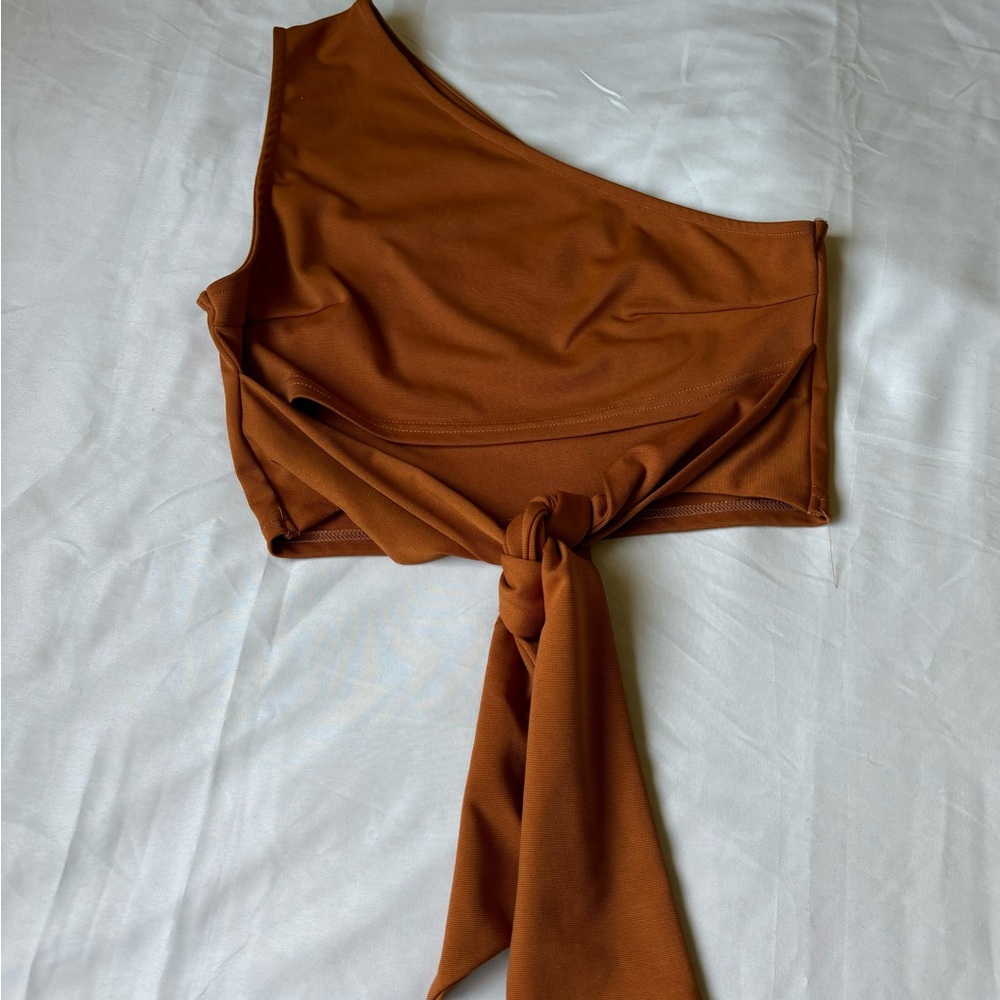 One-Shoulder Brown Crop Top